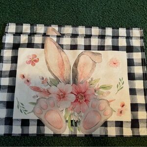 Easter Bunny Floral Plaque – Pink Bunny with Black & White Gingham